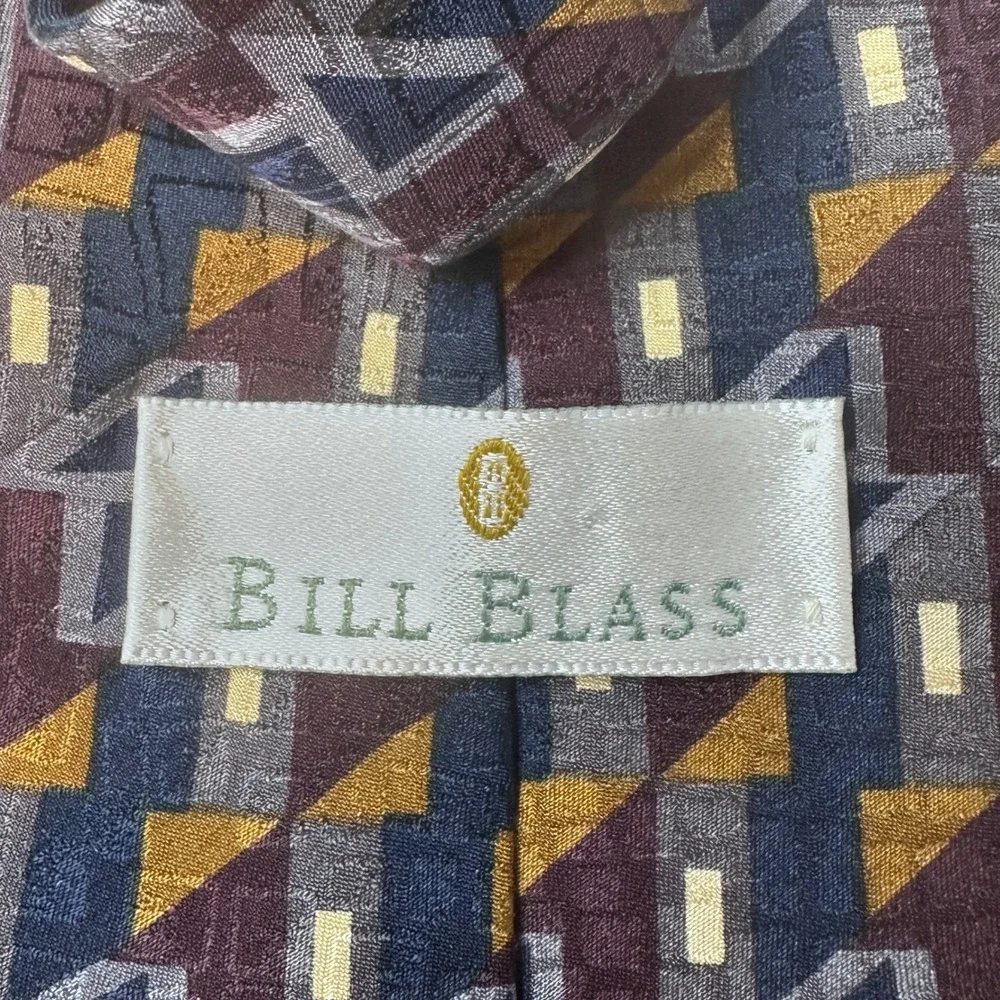 Bill Blass Necktie Mens OS Purple Blue Gold Geometric‎ Abstract Silk Classic Tie